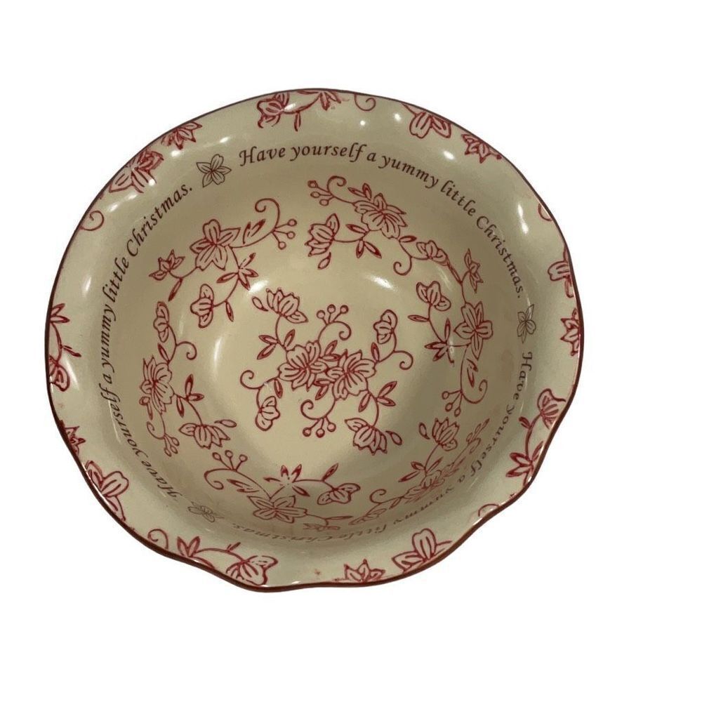 Temp-tations Ovenware Scalloped Serving Bowl 1 qt Floral Lace Holidays Christmas